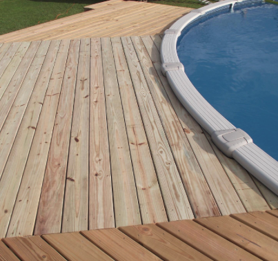 Wood deck around an above-ground pool in Evanston